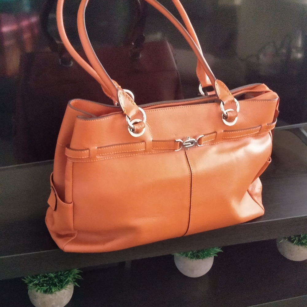 Franklin covey orange leather brief tote work bag